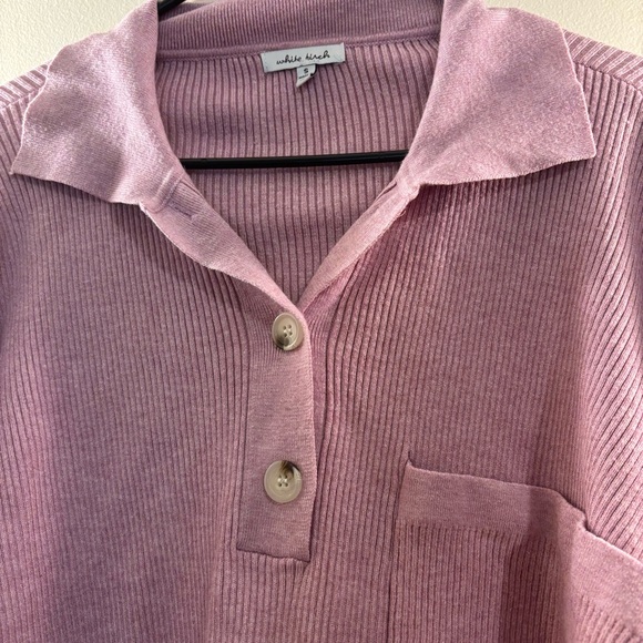 White Birch Mauve Ribbed Oversized Henley Collared Pullover Sweater Top - Picture 3 of 8